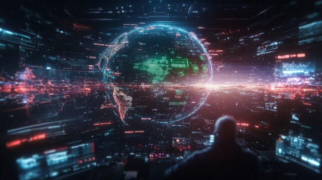 Exploring a futuristic digital landscape with a global network visualization in 4k resolution