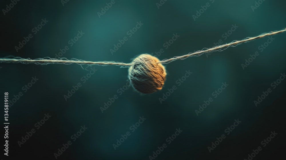 Poster A close-up view of a piece of string with a ball of yarn attached, great for craft and DIY projects