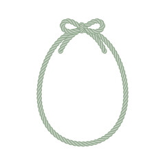 Easter rope frame with bow. Isolated cute egg-shaped string line with green color border for cards, invitations, banners, labels, gift tags, and more.