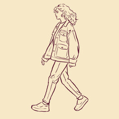 girl in jeans walking vector for illustration card decoration 