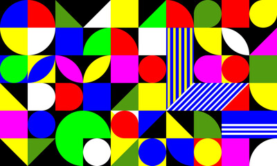 Abstract Bauhaus geometric pattern background, circle, triangle and square lines color art design. Colorful Bauhaus pattern background