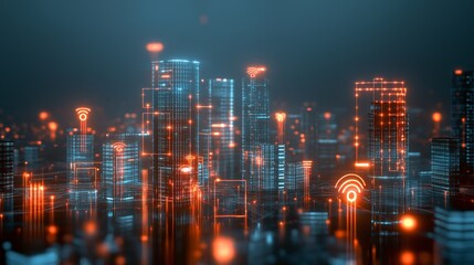 Fototapeta premium Illuminated smart city network at night showcasing advanced technology and urban development