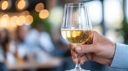Small business owner celebrating success with a toast while reviewing AI-generated reports in a bustling cafe