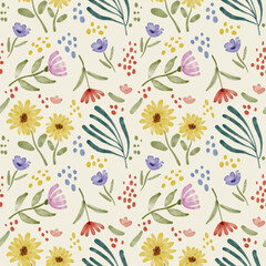 seamless floral pattern. Cute floral pattern in the small flowers. Seamless vector texture. Elegant template for fashion prints. Printing with small pink and yellow flowers. White background.