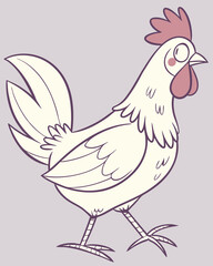 Obraz premium Cartoon illustration of a white chicken with a pink comb and wattle walking forward. Perfect for Spring Invitations, Holiday Branding, and Creative Event Projects