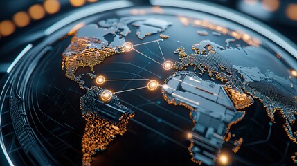 Technology 5G networks wireless streaming. Futuristic globe with network connections and glowing elements.