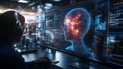 Obraz premium Advanced ai technology visualizing human brain activity on digital screen