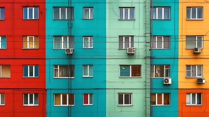 Vibrant Apartment Building Facade: Colorful Exterior Wall Photography AI Generated