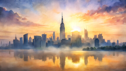 Obraz premium New York City at Sunset. Watercolor. 