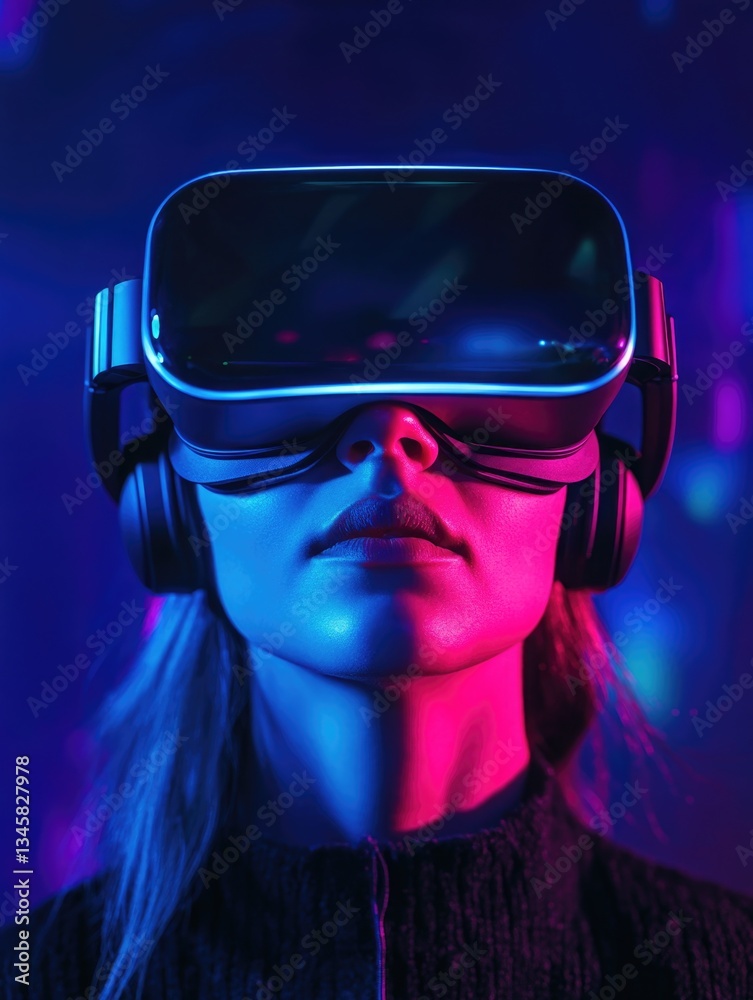 Poster a person wearing a virtual reality headset, suitable for tech-related or futuristic concepts