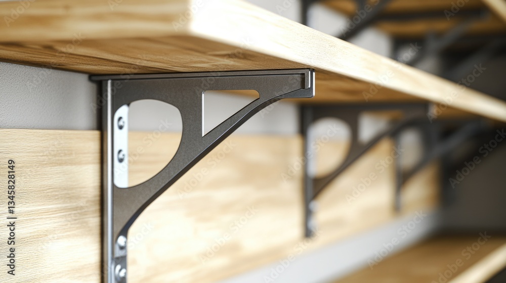 Poster close-up view of wooden shelves with space for books and decorative items