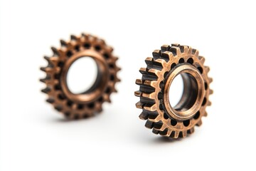 Two bronze gears, interlocked, symbolizing teamwork, mechanics, and precision engineering.