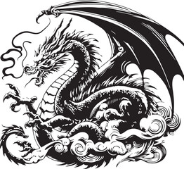 Fototapeta premium WebMajestic fire-breathing dragon flying over a medieval castle, with glowing eyes and detailed scales in a fantasy setting