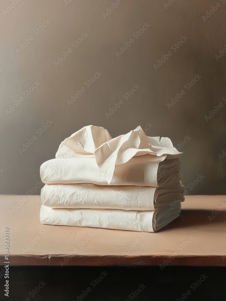 Poster Stack of folded towels resting on a wooden table, ready for use