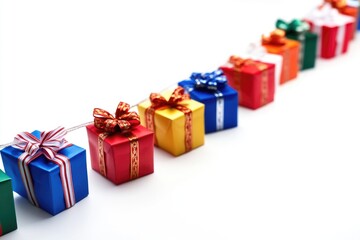Fototapeta premium Colorful gift boxes tied with ribbons, ideal for packaging and shipping