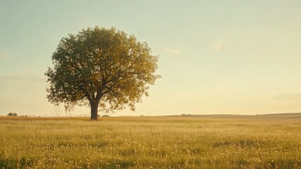 Single Tree in a Golden Hour Field