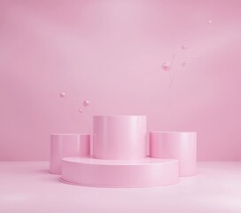 Pink Cylinder Podium Set for Product Display and Presentation