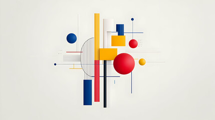 Abstract Geometric Composition With Red Yellow And Blue Shapes Against A White Background