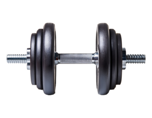Dumbbell gym isolated on transparent background with copy space, sport equipment