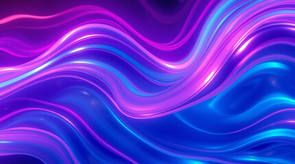 Obraz premium Dynamic 3D Fluid Holographic Wave in Neon Hues – Abstract Iridescent Design for Banners & Backgrounds Dark Futuristic Aesthetic