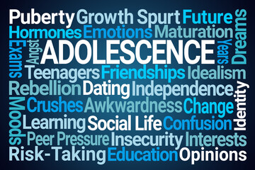 Adolescence Word Cloud on Blue Background