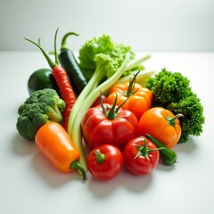 Fresh, colorful vegetables on a white background