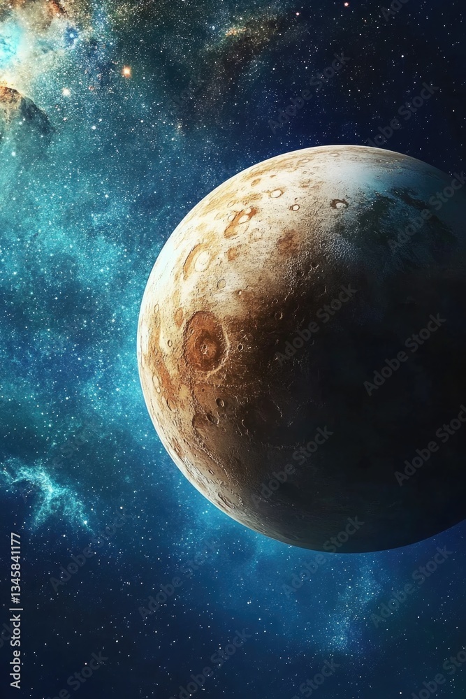Aufkleber A planet in the outer space with clouds and mountains