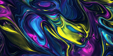 Fototapeta premium A surreal, colorful abstract background with smoothly curved, overlapping waves. The fluid, harmonious layers in neon yellow, rich sapphire, and glowing fuchsia create an elegant, futuristic, and