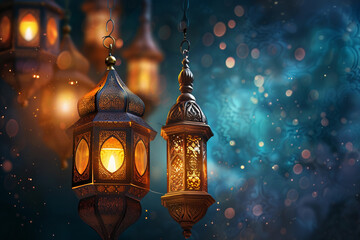 Beautiful greeting card with holiday composition for happy celebrate Ramadan, abstract vivid composition consists of fictional unreal fantastic vision on background