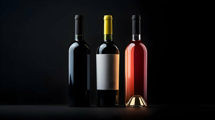 Three Wine Bottles Against Dark Background