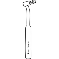 Lovely black and white manual small stoothbrush for teeth treatment and cavity hygiene. Cute hand drawn brush for dental care and protection from caries. Stomatology and healthcare doodle