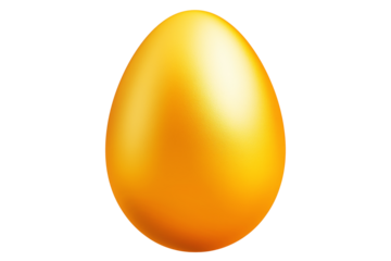 Bright orange egg with smooth surface, isolated on white transparent background. Concept of Easter, food, fertility, and organic nutrition