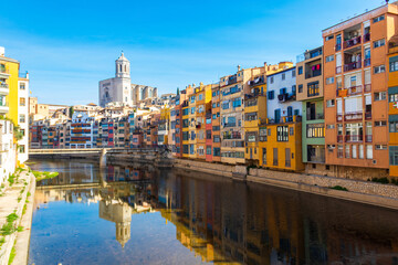 Colorful houses at the Onyar river in Girona, Spain