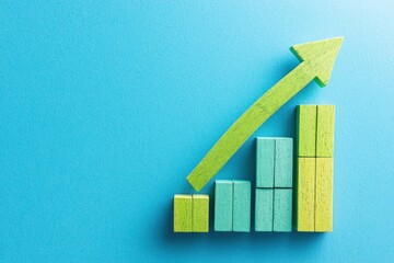 Green arrow graph showing upward trend on a vibrant blue background