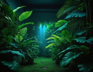 An indoor jungle sanctuary filled with lush green plants and light