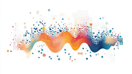 Obraz premium Vibrant abstract wave of colorful dots and particles creating a dynamic visual flow