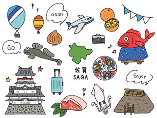 佐賀の手描きイラストセット