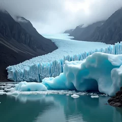 Gordijnen A breathtaking, icy landscape with towering glaciers and serene waters © BELLAMKONDA