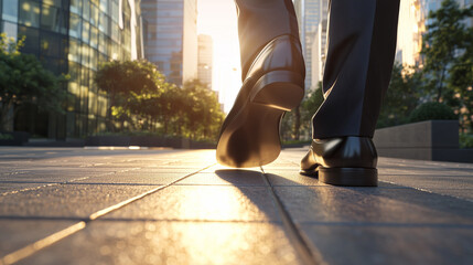 成功への一歩：都会を歩むビジネスマンの決意