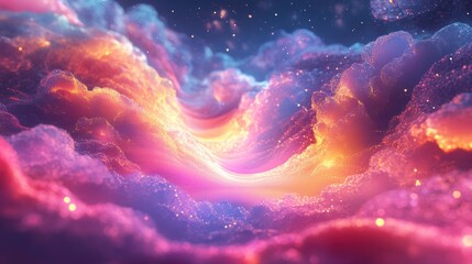 A digital representation of cloud computing, abstract design, floating data clusters