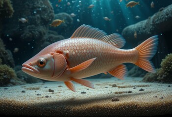 Naklejka premium A solitary fish swims elegantly in a vibrant underwater scene