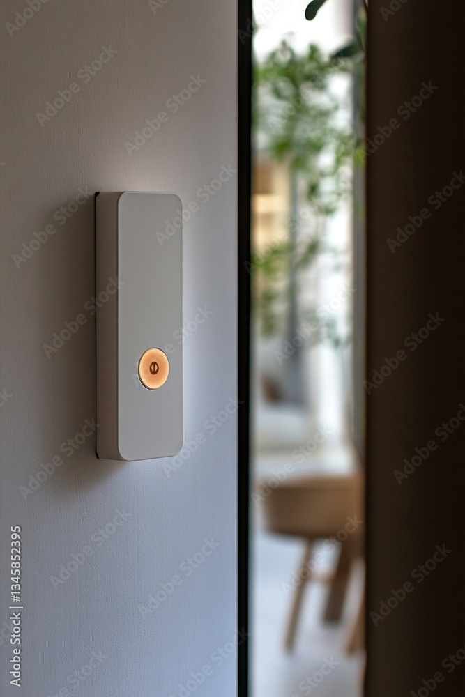 Poster a door with a button and a chair in the background, ideal for use in interior design or home decor c