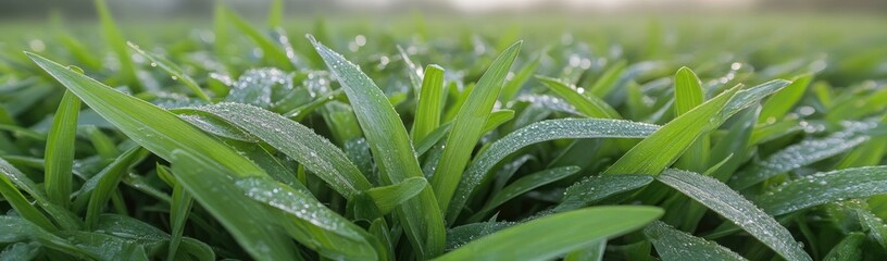 Obraz premium Dew-kissed Grass Field at Dawn