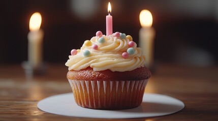 Birthday cupcake with candles
