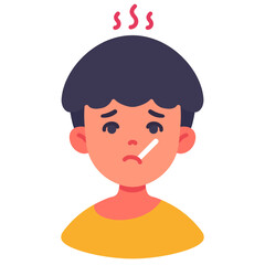 Sick boy with thermometer character vector vector illustration