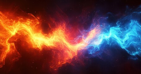 Obraz premium Fiery and Icy Dance: A Cosmic Collision of Red and Blue Energy