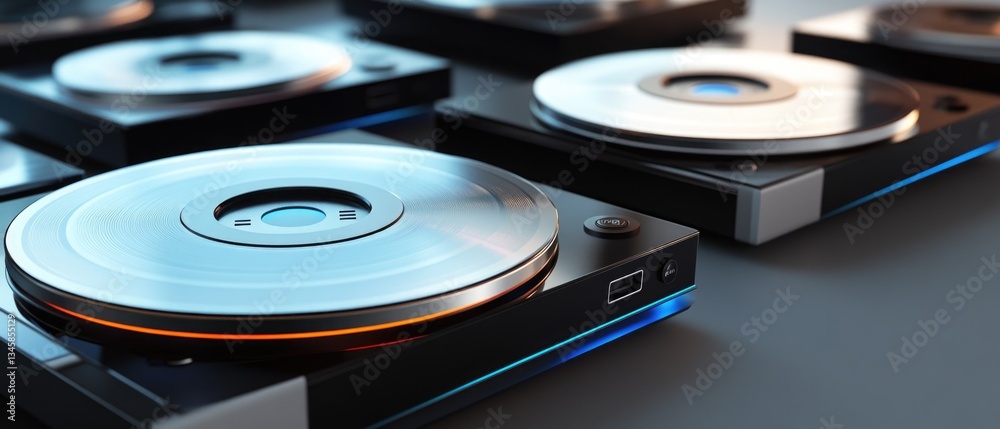 Aufkleber A detailed view of a CD player sitting on a table, suitable for use in technology or electronics-related contexts