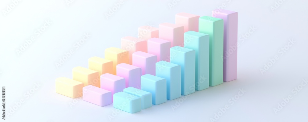 Wall mural three-dimensional render of a pastel-colored bar graph, offering a soft yet impactful visual represe