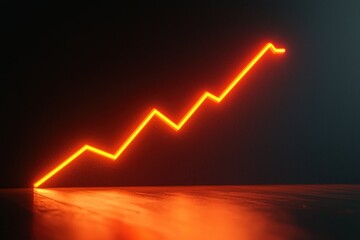 Three-dimensional line graph showing a pronounced upward trend with glowing orange segments against a dark minimalist backdrop, symbolizing consistent financial growth in high resolution.