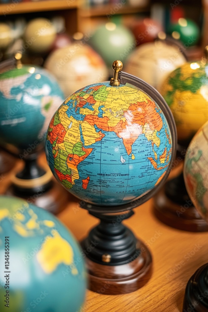 Poster a collection of colorful spheres on a flat surface, ideal for educational or science-themed projects